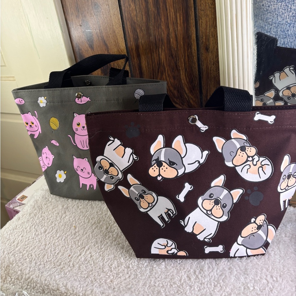 Cute Dog and Cat Print Tote Bags set of 2 NWT